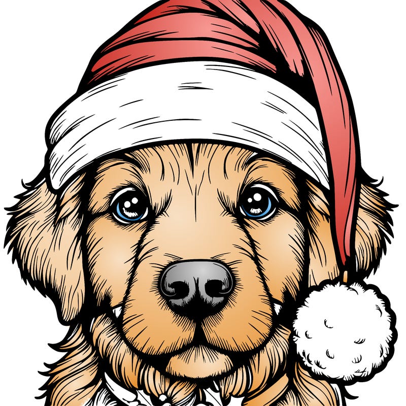 realistic dog with a christmas hat