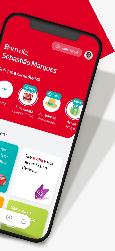 Pantalla principal de la aplicación CTT mostrando el estado de entrega de varios paquetes y opciones de tickets digitales