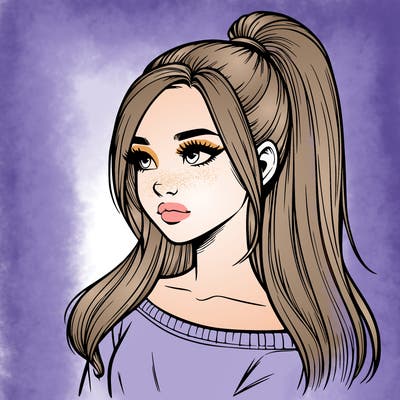 realistic girl with a high ponytail