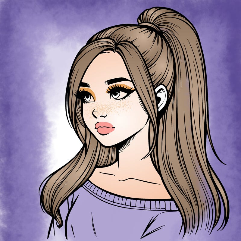 realistic girl with a high ponytail
