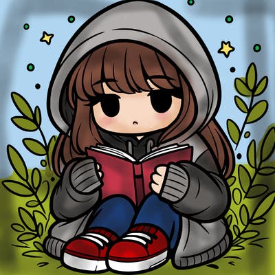girl in oversized hoodie reading a book