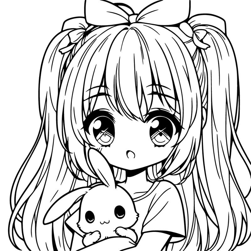 cute manga girl holding a bunny