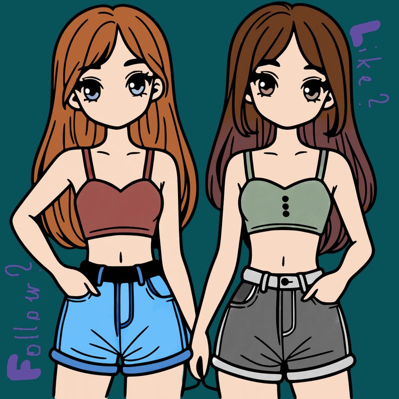 two sisters with crop tops and jean shorts and straight hair