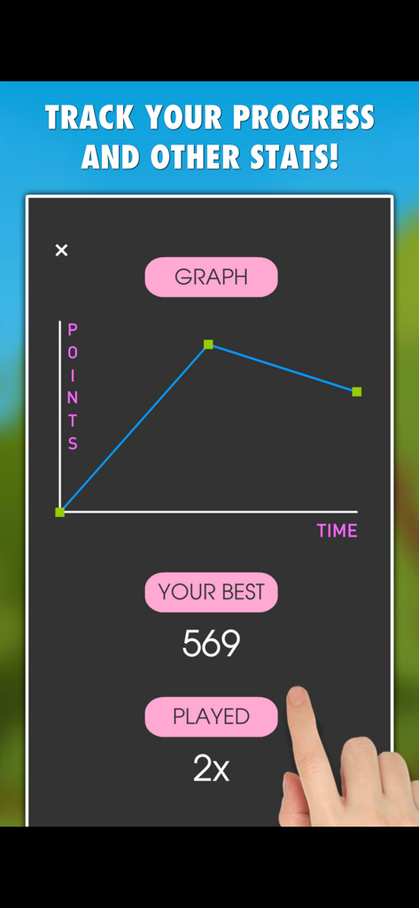 English Grammar Test PRO progress tracking screen showing a performance graph and high score