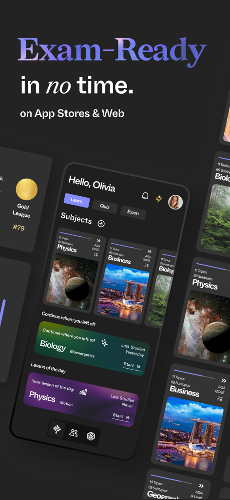 Flyp Academy - Flyp Academy mobile app dashboard showing study subjects and exam preparation tools