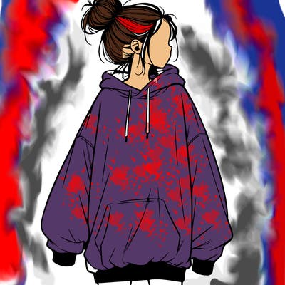 realistic girl with a oversized sweatshirt on and a bun