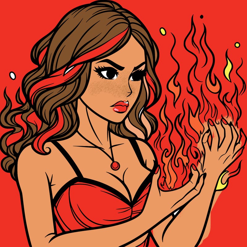 a realistic woman having the power of fire