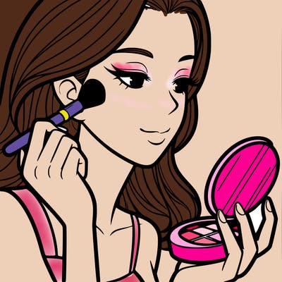 little girl putting on makeup