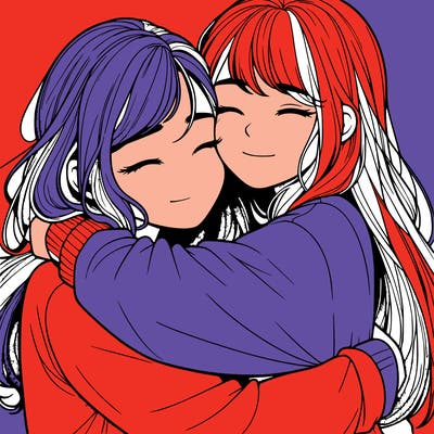 realistic two girls hugging