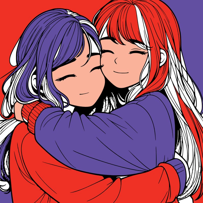 realistic two girls hugging