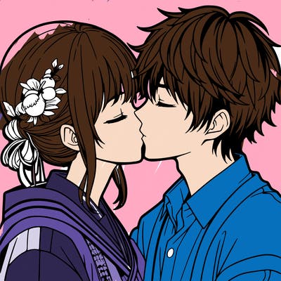 kissing couple anime