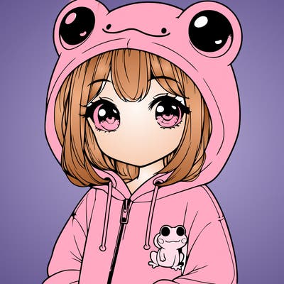 cute realistic girl in a froggy hoodie