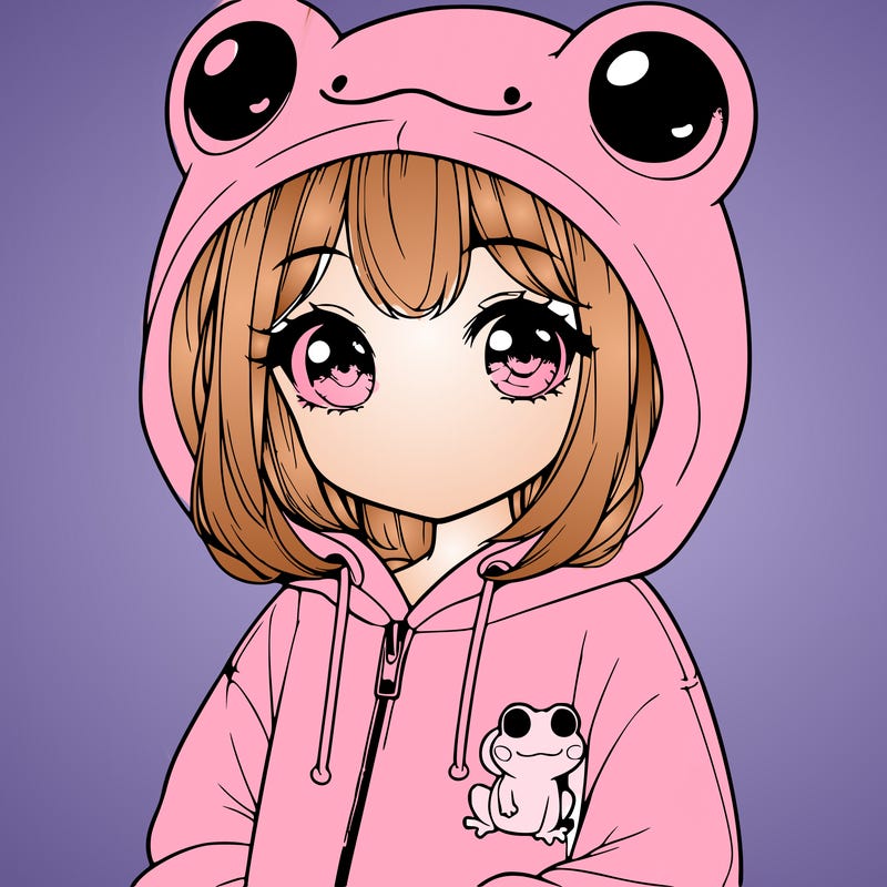 cute realistic girl in a froggy hoodie
