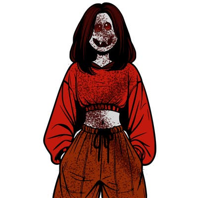 realistic girl faceless with baggy pants and a crop top