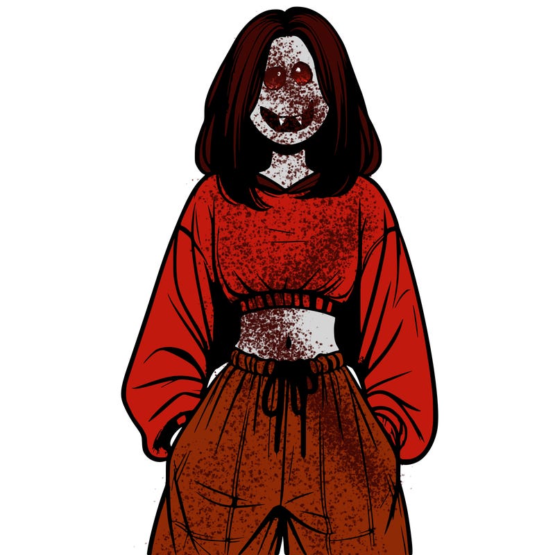 realistic girl faceless with baggy pants and a crop top