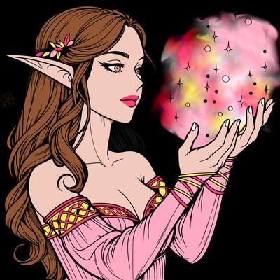 realistic elf girl doing magic