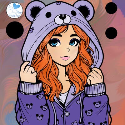 realistic girl in a animal pjs hoodie