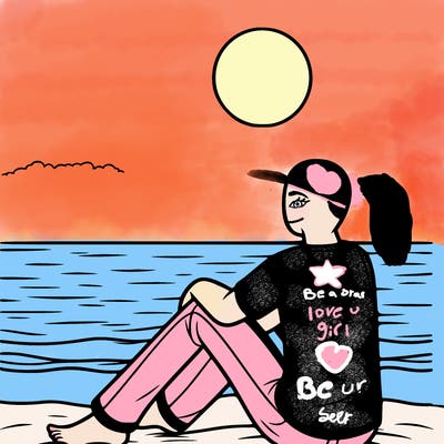 𝑚𝑒 𝑠𝑖𝑡𝑡𝑖𝑛𝑔 𝑜𝑛 𝑡ℎ𝑒 𝑏𝑒𝑎𝑐ℎ 𝑎𝑡 𝑠𝑢𝑛𝑠𝑒𝑡