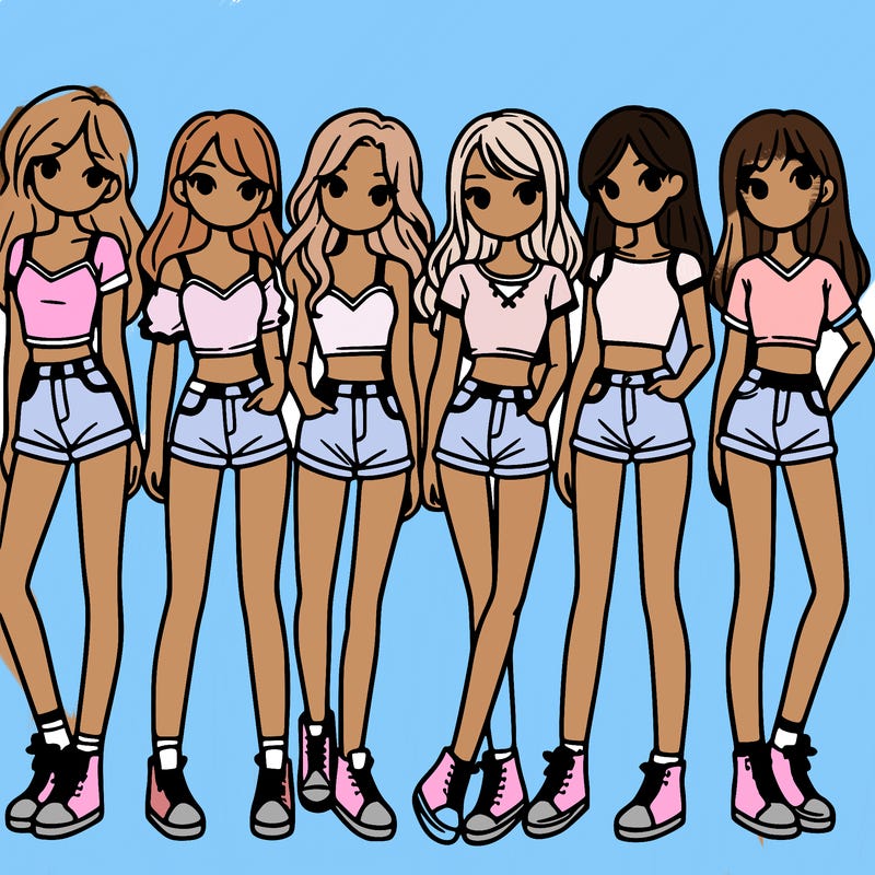 a group of girls wearing crop tops and shorts