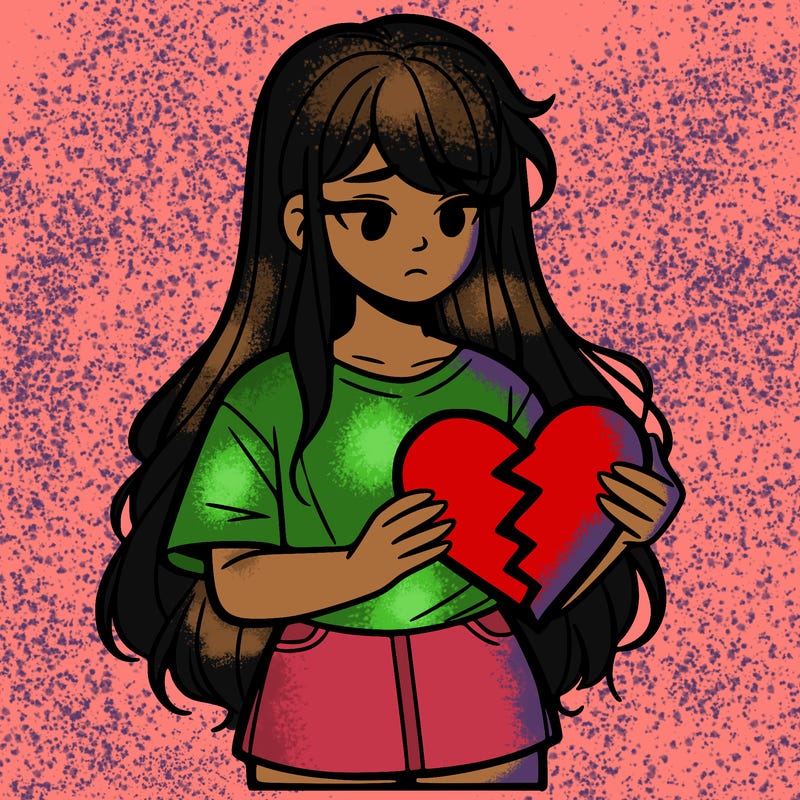 a girl holding a broken heart