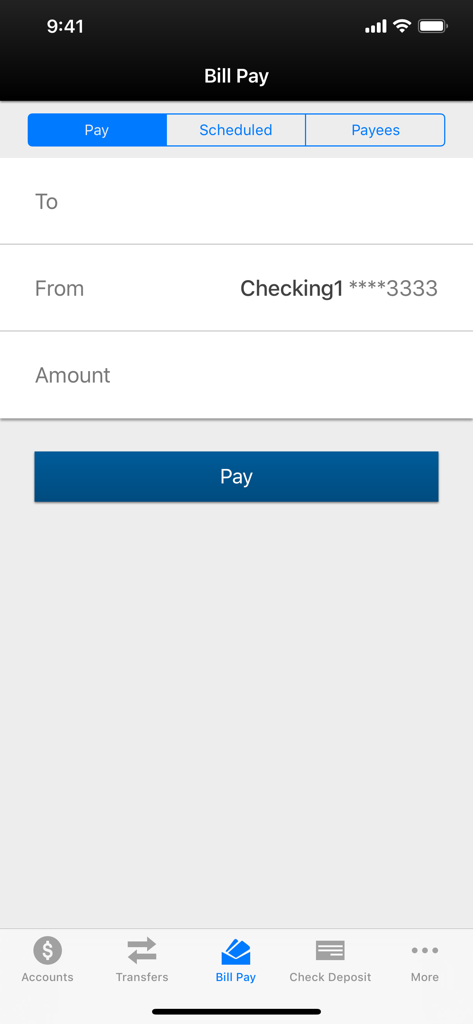 Écran de paiement de factures de l'application mobile Neches Federal Credit Union montrant les détails du paiement