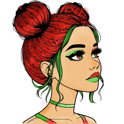 realistic girl with buns on the top of her head
