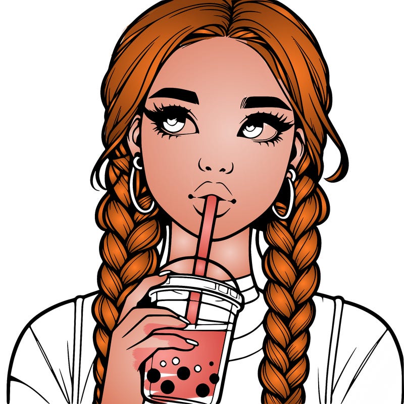 realistic girl with braided hair drinking boba