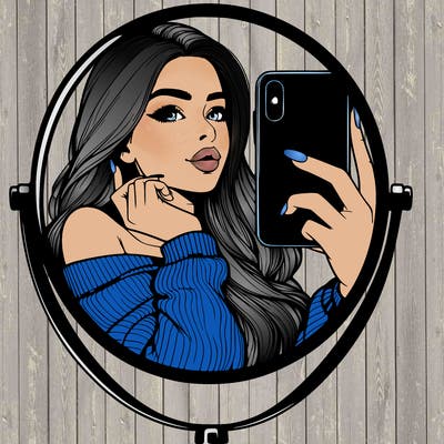 realistic girl taking mirror selfie beautiful