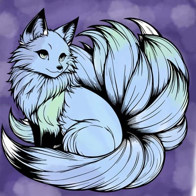 realistic detailed 9 tailed anime fox