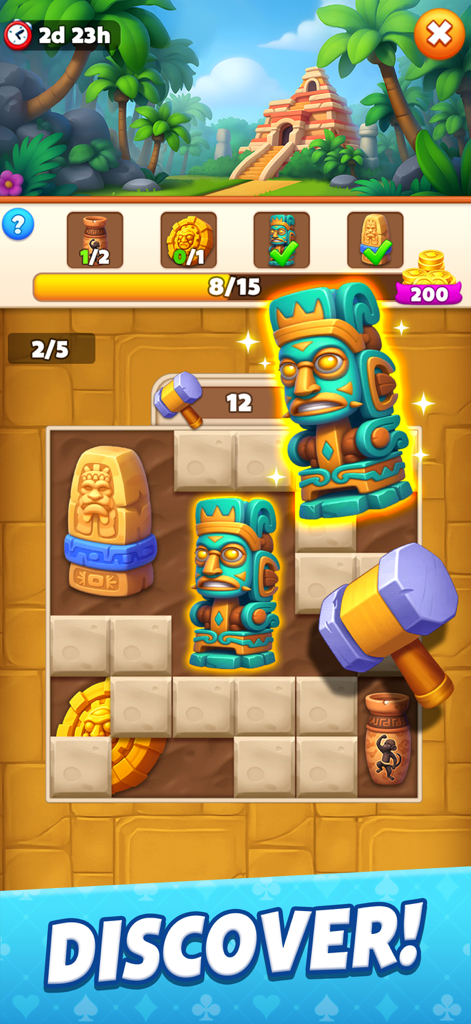 Solitaire Story - Aztec themed treasure hunt mini game in Solitaire Story where players find hidden totems and artifacts