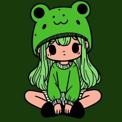 a girl wearing a frog hat and some frog socks