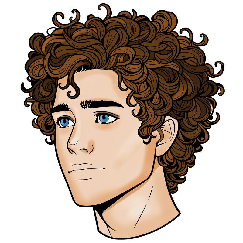 realistic guy with curly hair