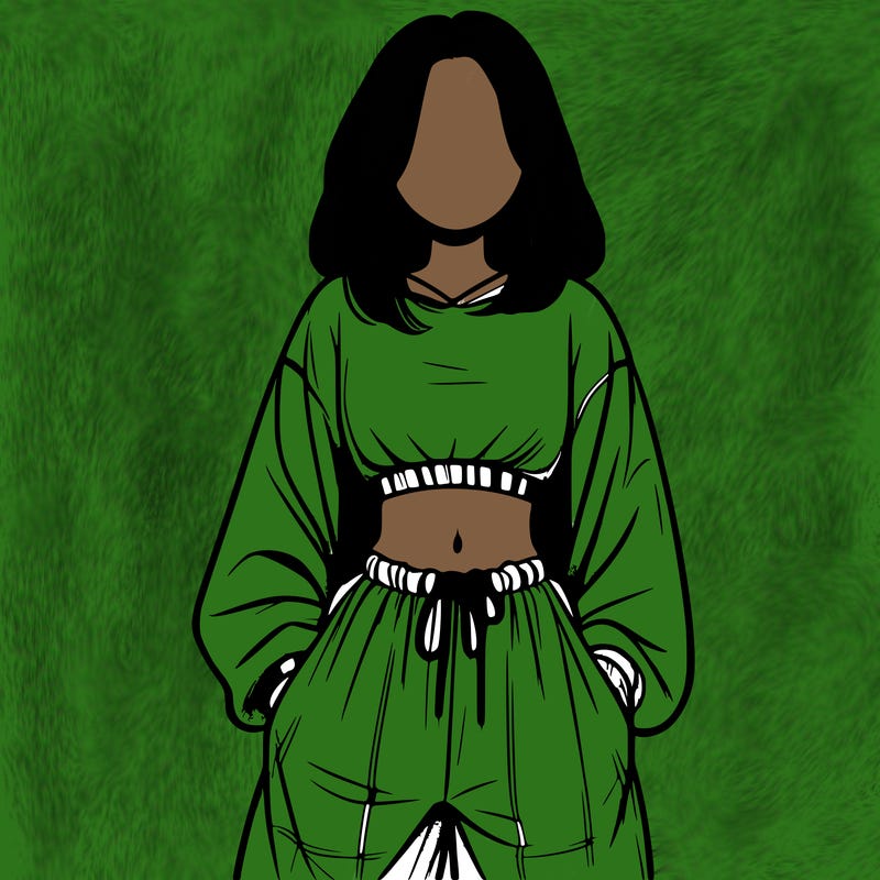 realistic girl faceless with baggy pants and a crop top