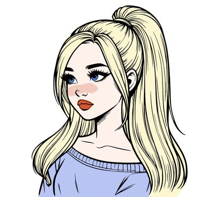 realistic girl with a high ponytail