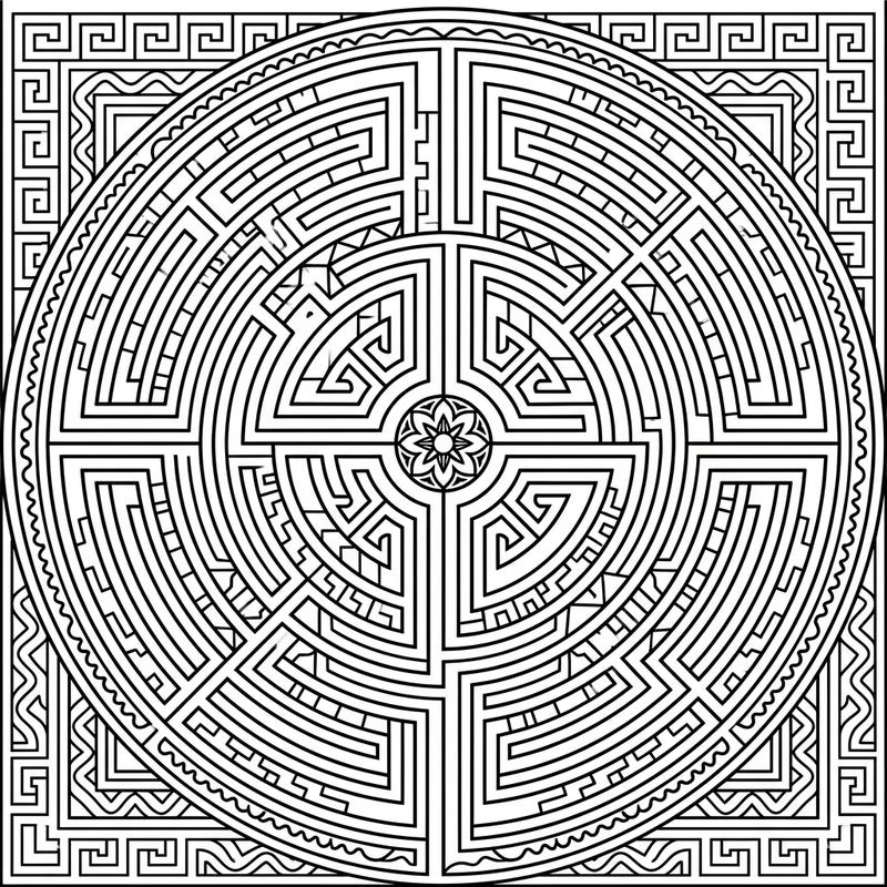 Unravel the beauty of ancient Roman design with this captivating labyrinth coloring page. Its intricate geometric patterns offer a meditative and engaging artistic challenge.