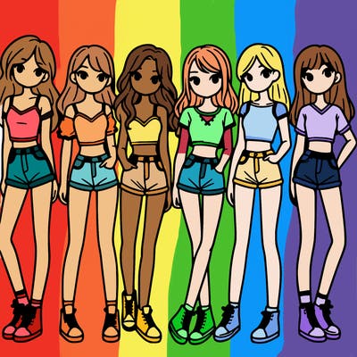 a group of girls wearing crop tops and shorts