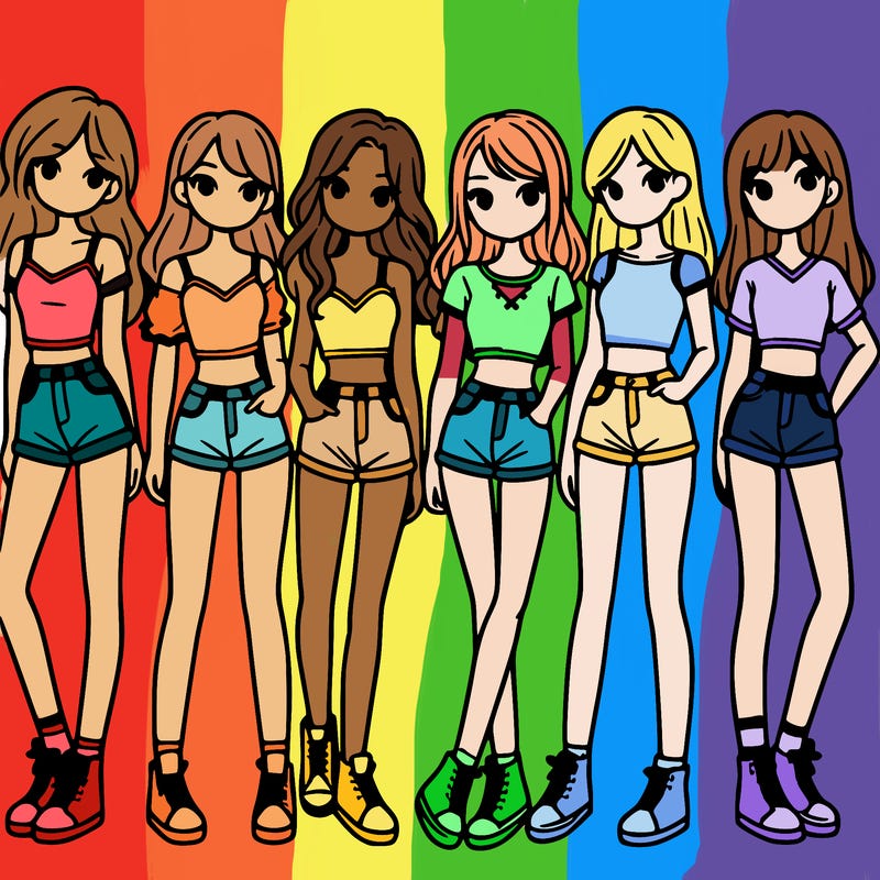 a group of girls wearing crop tops and shorts