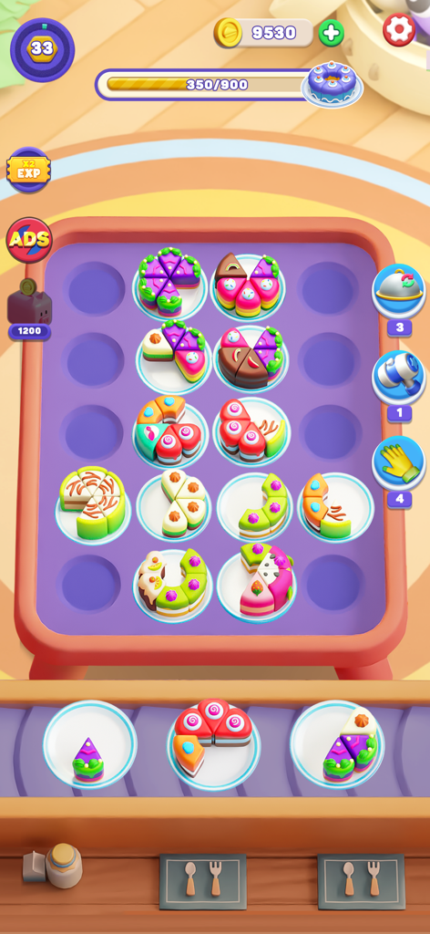 Cake Match: Sort 3D - Jugabilidad de Cake Match Sort 3D con coloridas rebanadas de pastel en platos para clasificar