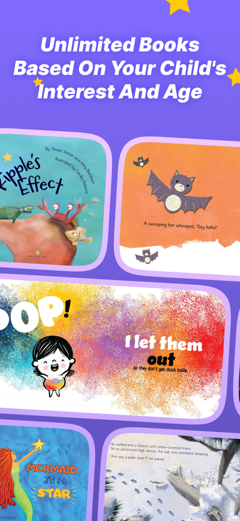 MagicBlox: Reading Books - A display of various colorful children's book covers and illustrated pages within the MagicBlox app.