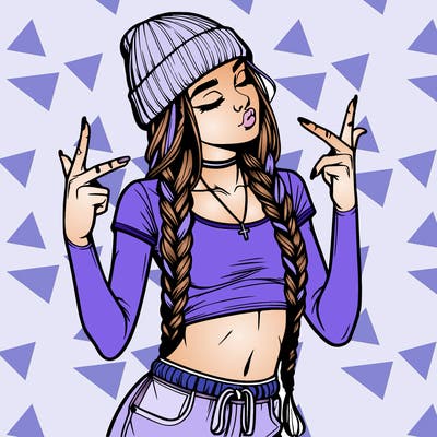 realistic teenage girl with braids and a beanie and crop top doing 🫶🏼