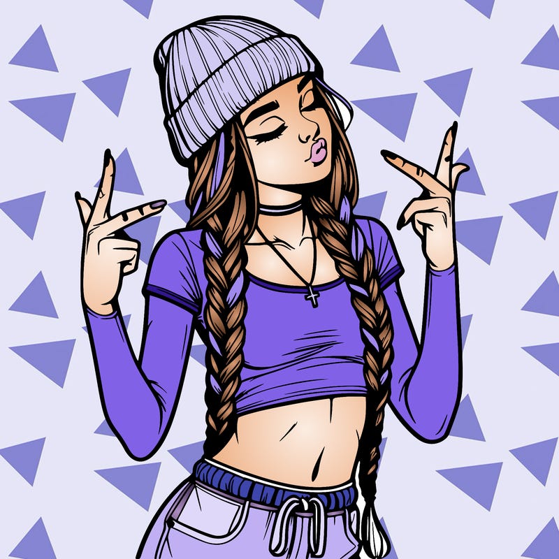 realistic teenage girl with braids and a beanie and crop top doing 🫶🏼