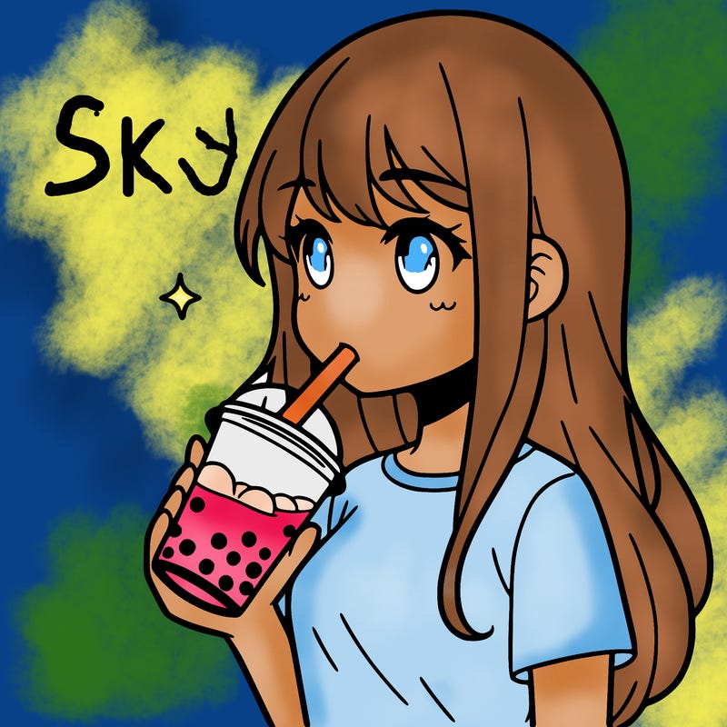 manga girl drinking boba