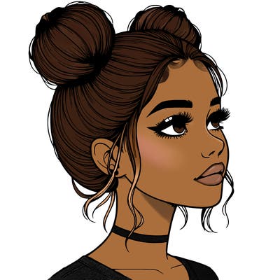 realistic girl with buns on the top of her head