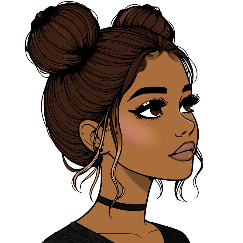 realistic girl with buns on the top of her head