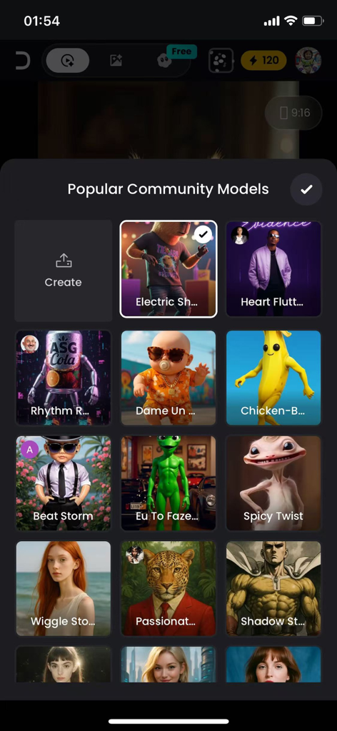 Una cuadrícula de modelos de personajes de IA populares dentro de la interfaz comunitaria de la aplicación DIGEN