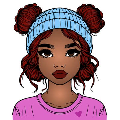 realistic girl with buns in her hair with a beanie on