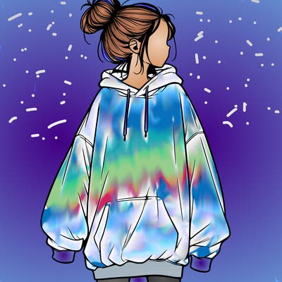 realistic girl with a oversized sweatshirt on and a bun