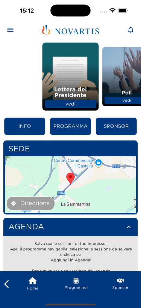 AMD 2025 - Home screen of the AMD 2025 medical congress app featuring a venue map, scientific program buttons, and event agenda.
