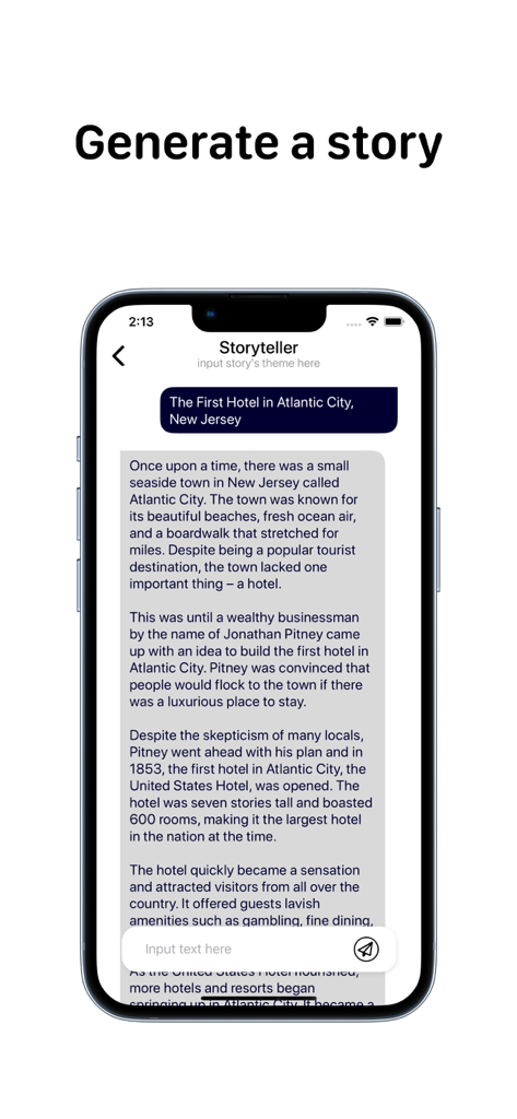 Copilot AI - AI Chat Assistant - Copilot AI mobile app interface showing the storyteller feature generating a story about Atlantic City