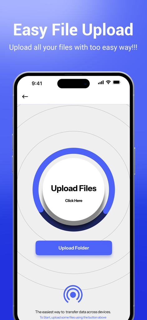 Interfaz de la aplicación SnapDrop que muestra botones para cargar archivos y carpetas para una transferencia rápida entre dispositivos.